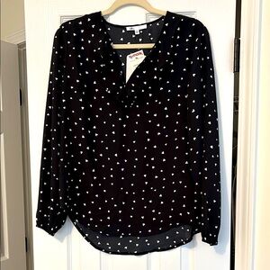 Knox Rose Black and White Long Sleeve Buttoned Blouse